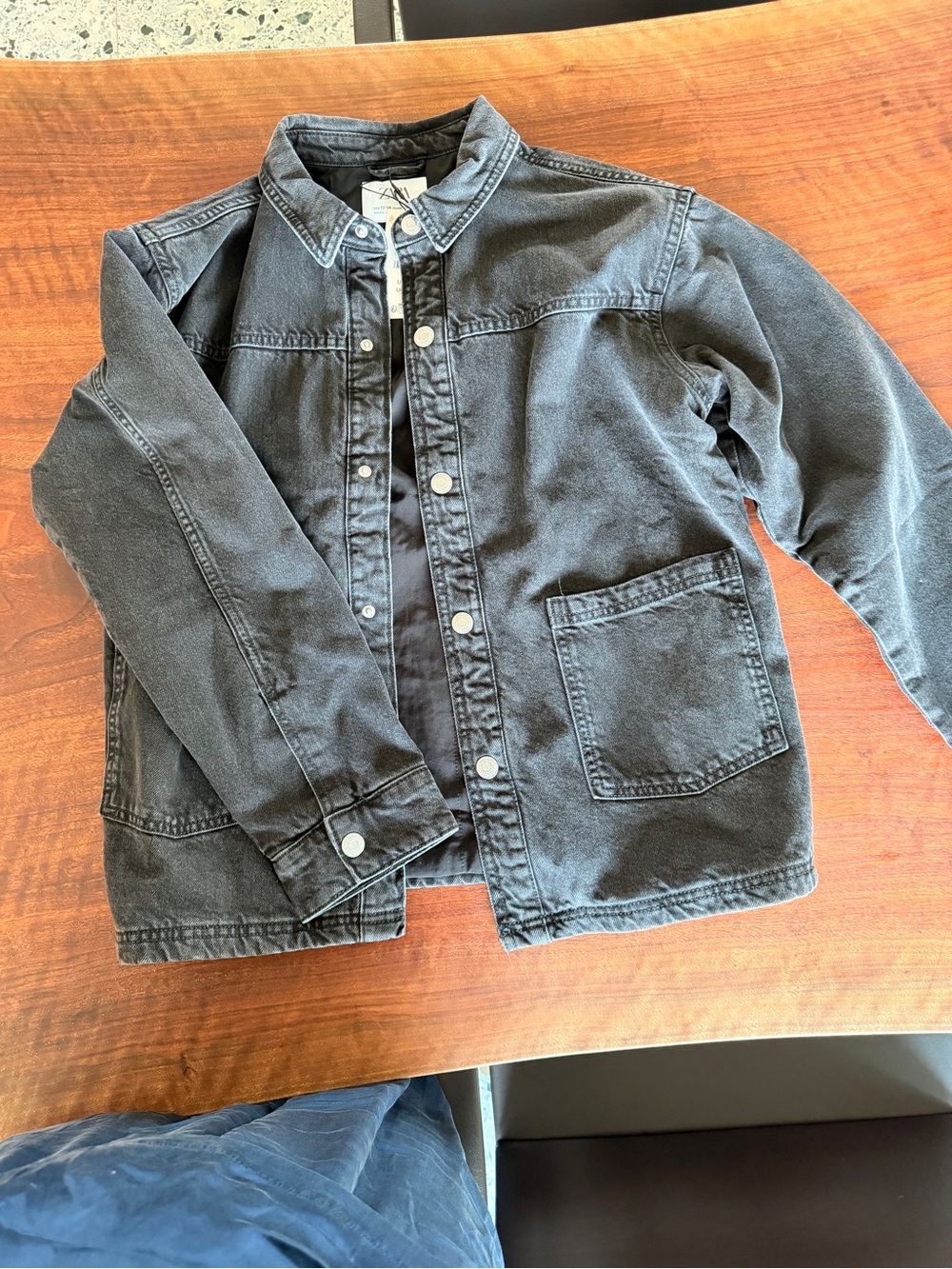 Zara Kids Black Washed Denim Jacket with Patch Pockets